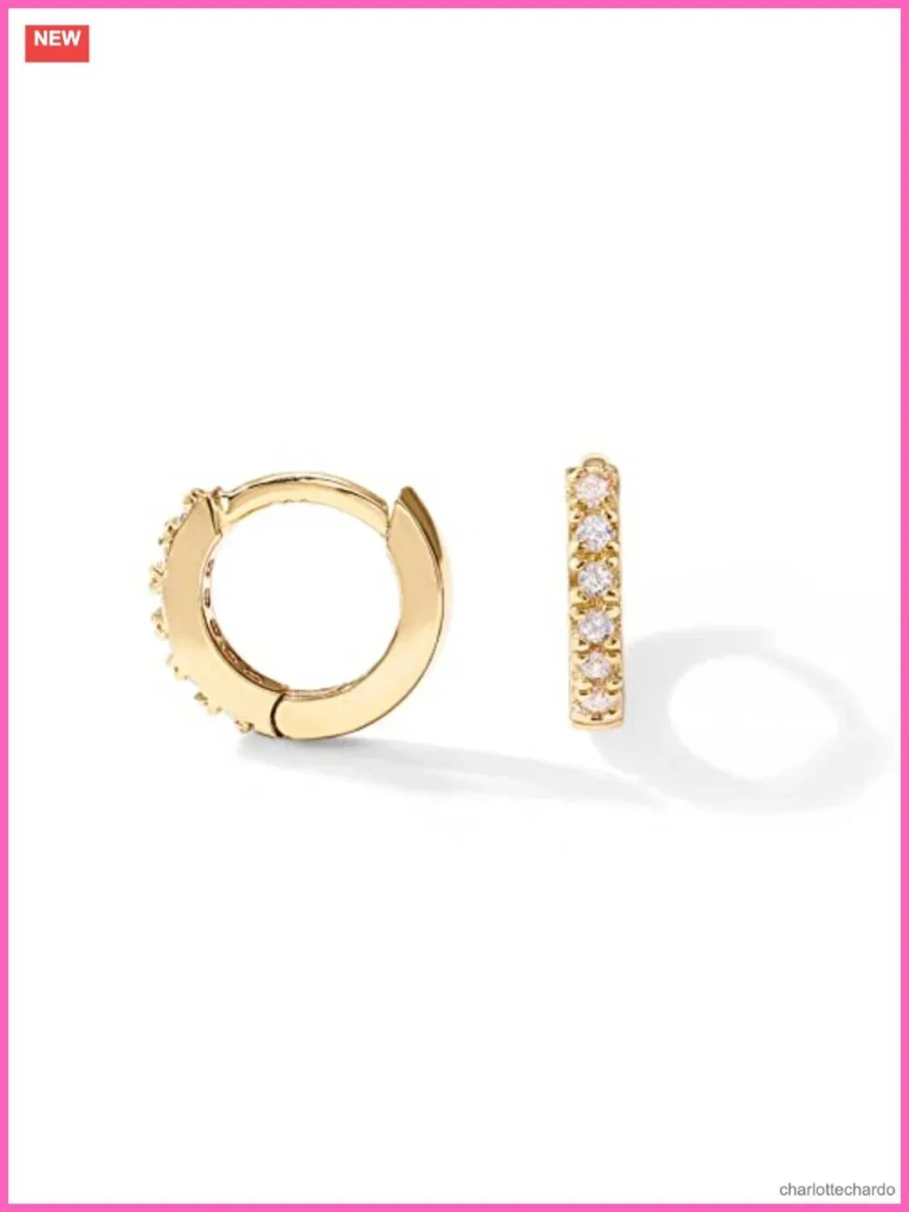 14K Gold Plated Dainty CZ Huggie Earrings for Women Hoop Piercing